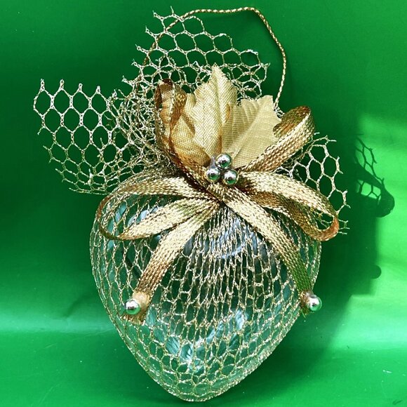 VTG Satin Ball Mesh Heart Star Angel Ornament Set/4 Gold Silver Tassel Beaded - Picture 3 of 10